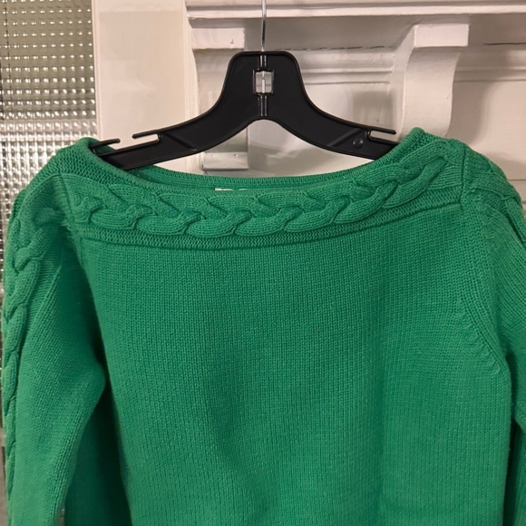 Evan Picone Cable Knit Boat Neck Sweater 100% Cotton Green Size Small - Picture 2 of 9